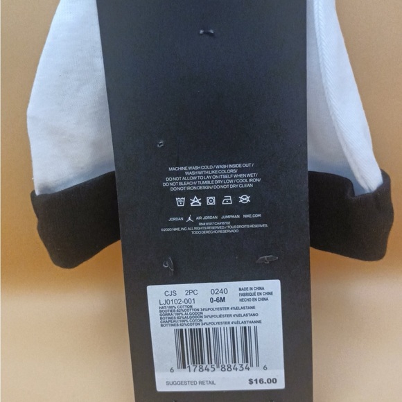 Newborn Jordan Black and White Baby Hat and Socks Set - Picture 7 of 8